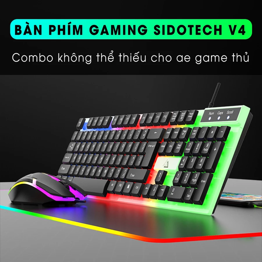 Bàn phím máy tính có dây gaming SIDOTECH V4 giả cơ chống nước led rgb chơi game làm việc văn phòng cho PC laptop - Ảnh 2
