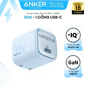Củ sạc nhanh Anker Zolo GaN 30W 1 cổng USB-C Power IQ 3.0 - A2698 Hỗ trợ sạc nhanh từ iphone 8 trở lên