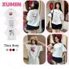 Áo Thun Dáng Boxy Xu Min Min - Chất Liệu Nỉ 2 Da Trendy Phong Cách Thời Trang Nữ Màu Xám Tiêu In Hình Nhiều Phân Loại