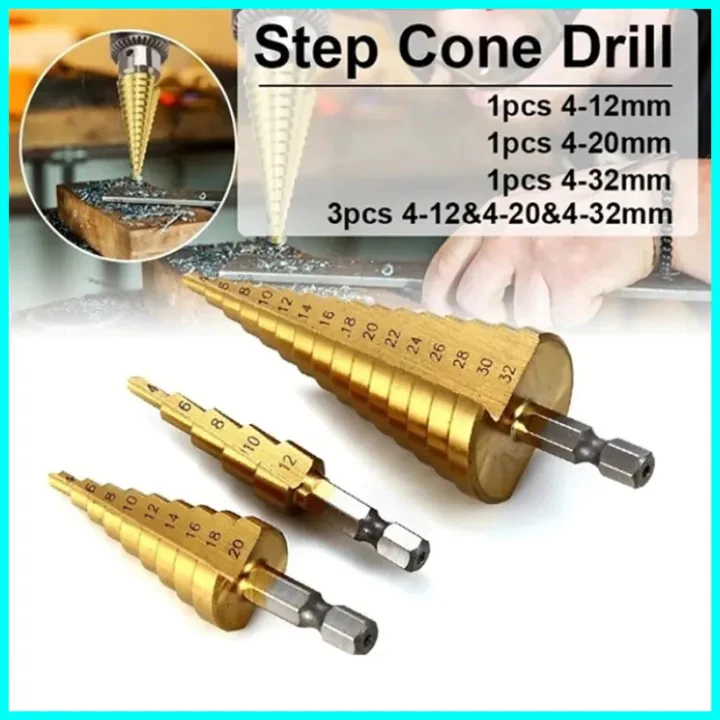 Mũi khoan tháp 4-12/20/32mm hình nón thép HSS phủ titan