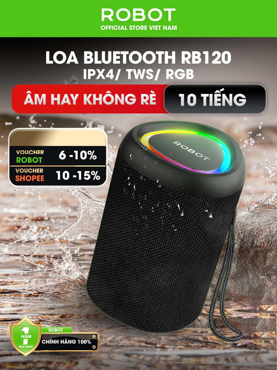 Loa Bluetooth Mini ROBOT RB120 Công Suất 5W Đèn Led RGB Hỗ Trợ Kết Nối Thẻ Nhớ, AUX Chính Hãng