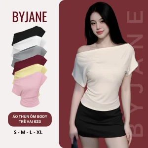 Áo Thun Nữ Trễ Vai Tay Ngắn Cotton Co Giãn Mềm Mịn Tôn Dáng Gợi Cảm BYJANE (từ 39–62kg) – 623