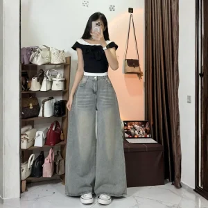Alternative view of Quần Jean Nữ Ống Rộng Suông Basic MIAA Ống 30-33cm Dễ Mix Đồ Năng Động, quần bò ống suông màu RETRO_VER3