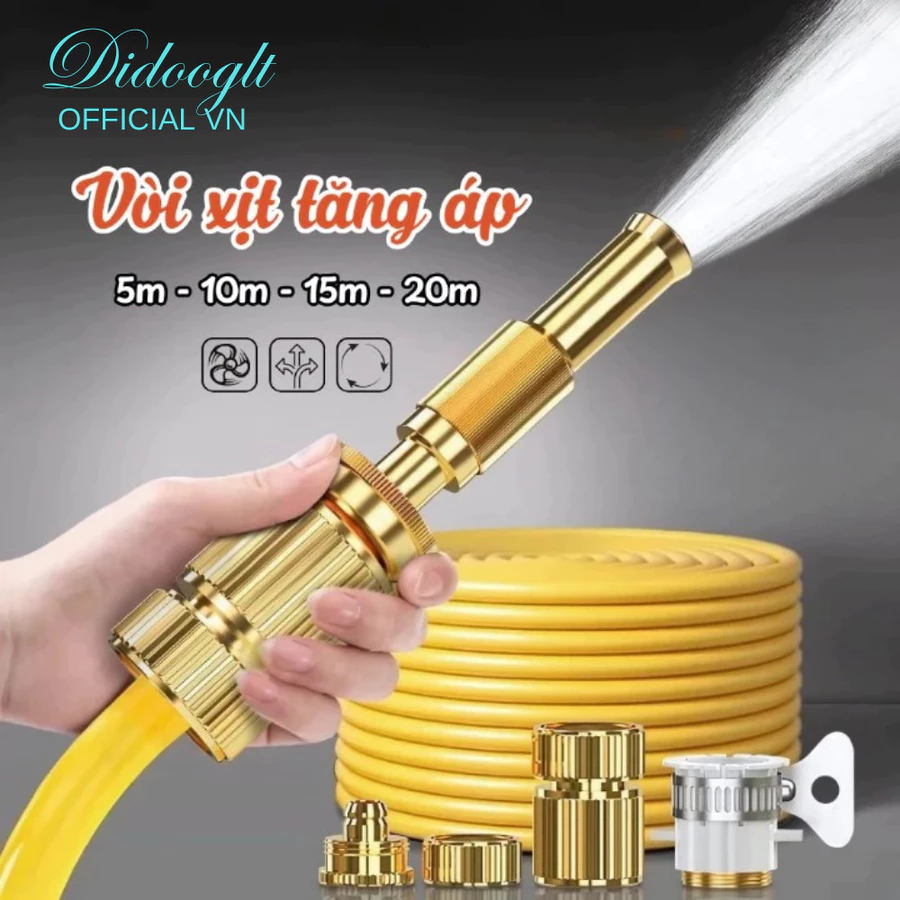 Bộ Vòi Xịt Tăng Áp Rửa Xe,Tưới Cây 5m-10m-15m-20m Vòi Phun Áp Xuất Cao Đa Chắc Nặng Dễ Dàng Tháo Lắp