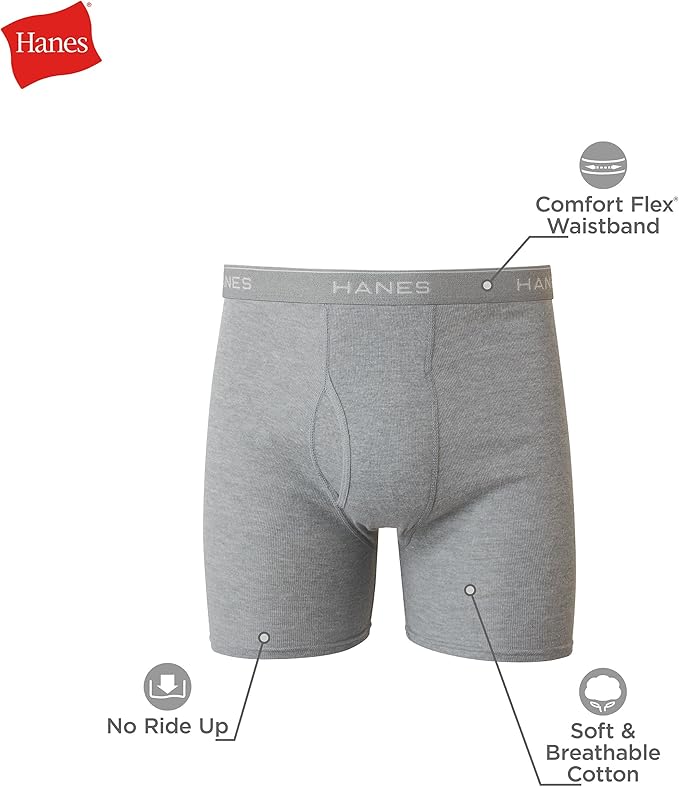 Quần lót boxer nam Hanes, chất liệu cotton thoáng mát, thấm hút mồ hôi, không bị xê dịch. - Ảnh 2