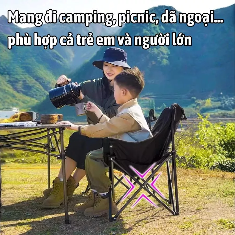 Ghế Cắm Trại Dã Ngoại Gấp Gọn Vivucamping, Ghế Mặt Trăng Tiện Lợi Dùng Cho Trẻ Em Và Người Lớn - Ảnh 2